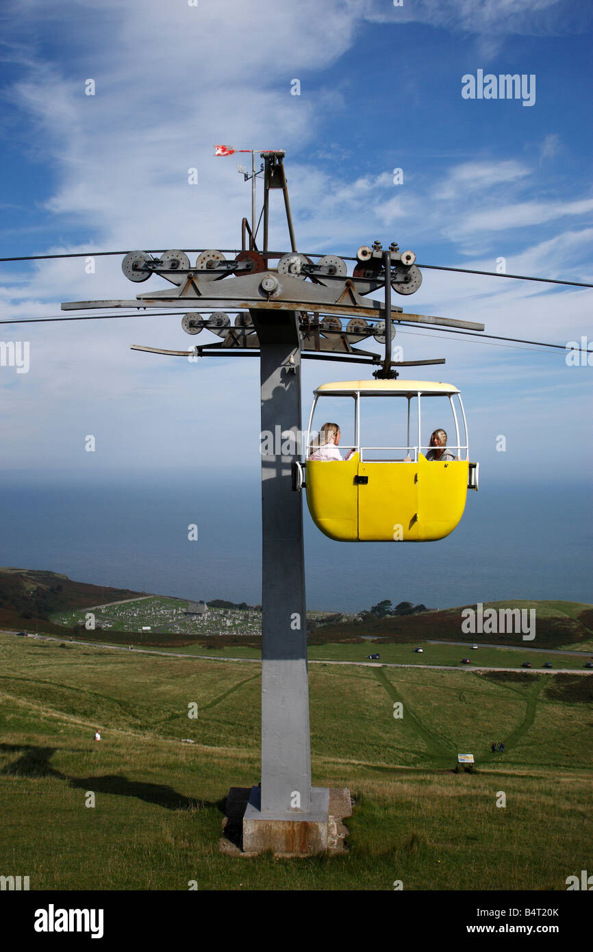 single cable car passes a support pillar for the great orme aerial