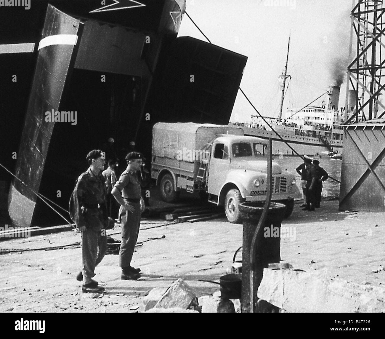Suez Crisis 1956 British equipment coming ashore in Port Said Stock Photo