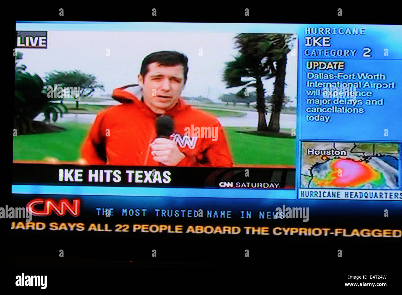 Weather report meteorologist as viewed on Television Stock Photo