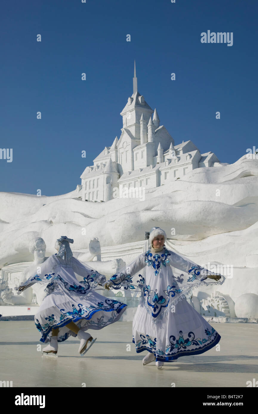 China, Heilongjiang, Harbin, Ice and Snow Festival, Ice Skating Show Stock Photo
