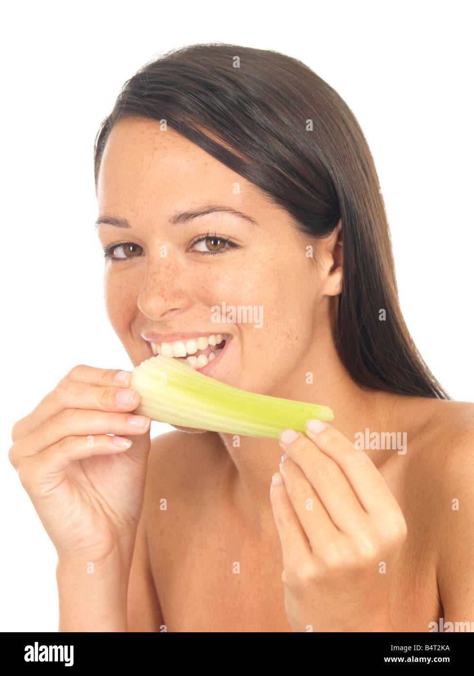 Young Woman Eating Celery Model Released Stock Photo Alamy