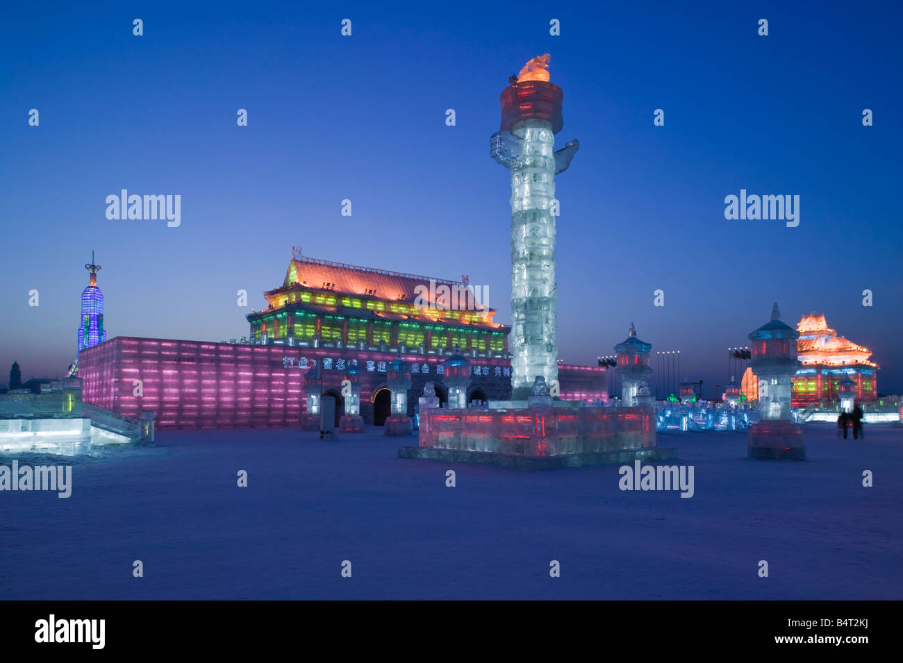 China, Heilongjiang, Harbin, Ice and Snow Festival, Buildings built of ice, Gate of Heavenly Peace made of Ice Stock Photo
