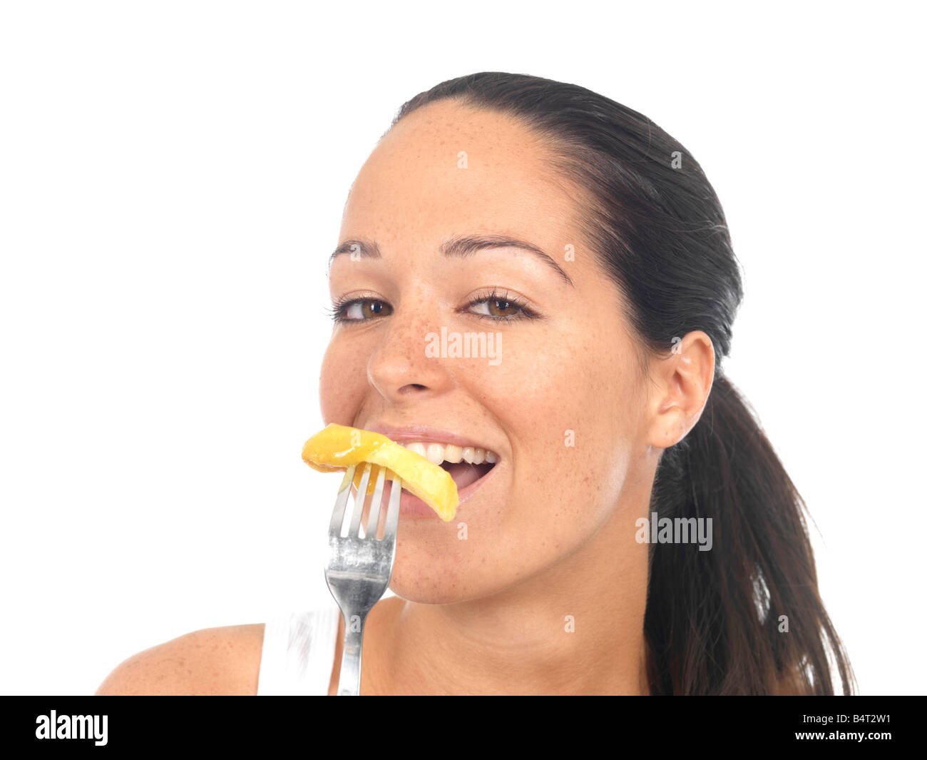 Young Woman Eating Chips Model Released Stock Photo