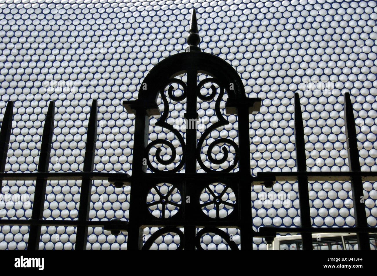 Royal Institute of British Architect awards shorlist at Moore Street railway station Birmingham Victorian railings of Moore Street staition against the backdrop of the Selfridges building both of which are shortlisted Stock Photo