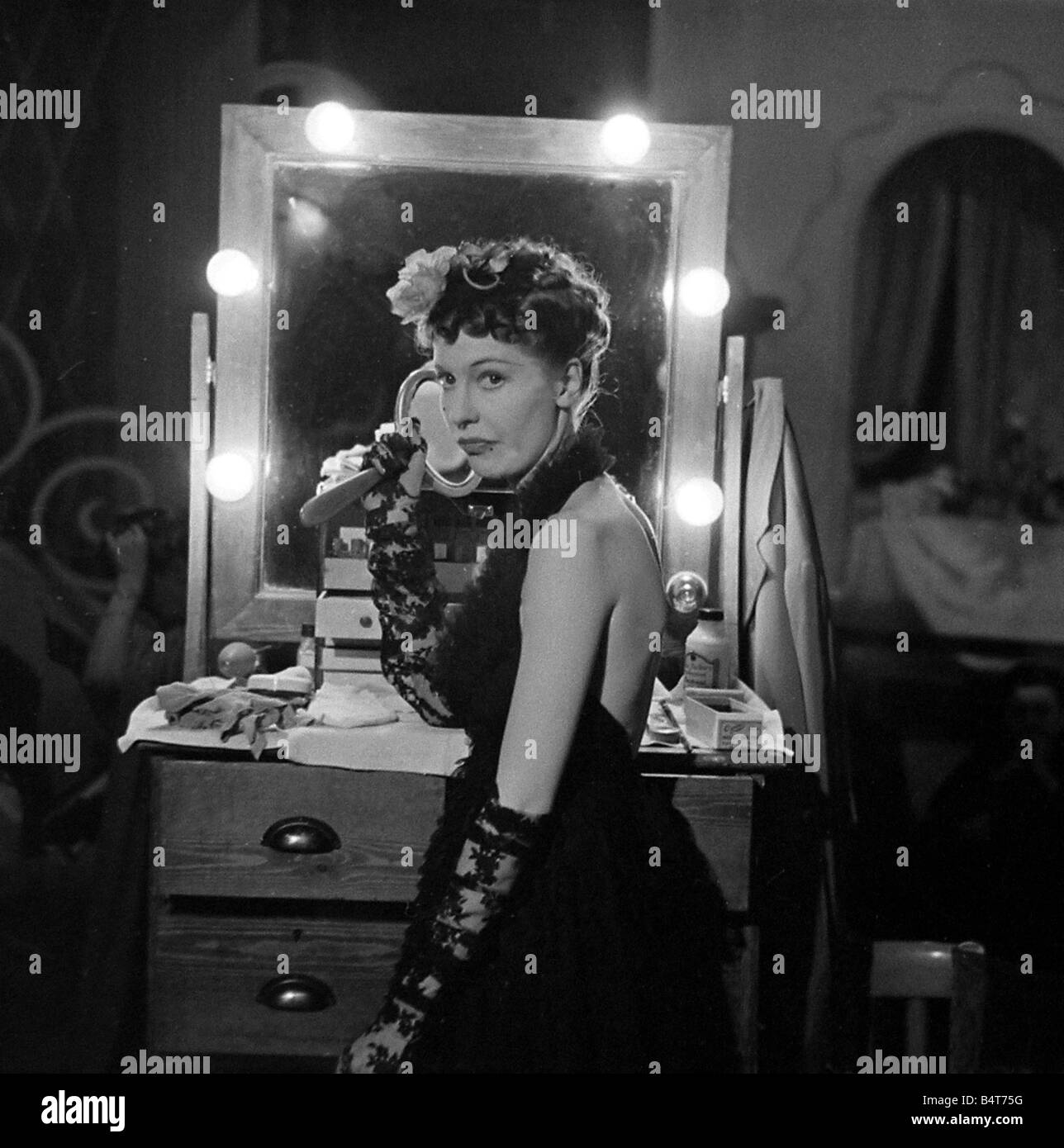 Actress Valerie Hobson in her dressing room preparing for a performance on the London stage Circa 1936 Stock Photo