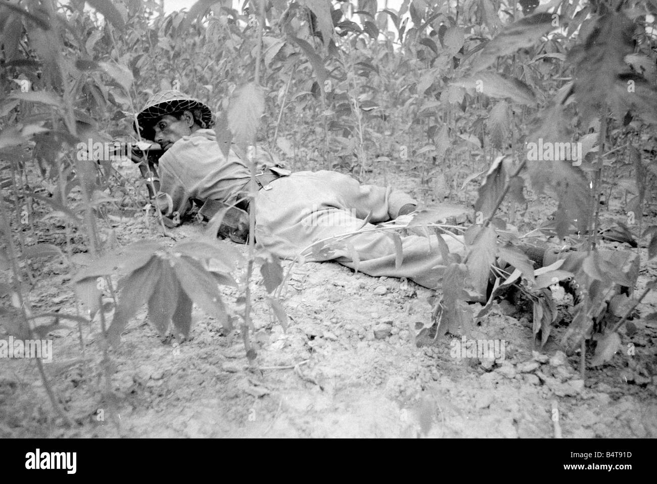 Pakistan - Bangladesh Civil War June 1971;A large area of East Pakistan territory is under the control of the Bangladesh Freedom Fighters. These pictures were taken on patrol with an operational unit whose camp is in the Jungle just inside the Indian border.;Our Picture Shows: Troops on Patrol in East Pakistan Stock Photo