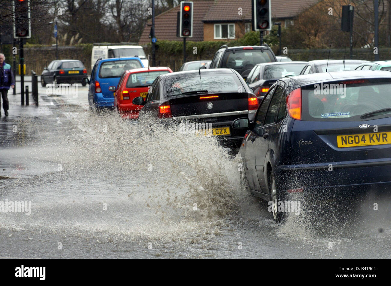 Jesmond road Newcastle begin to flood due to the heavy rain Stock Photo