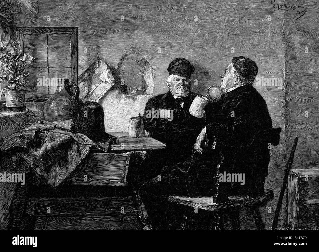 alcohol, beer, 'Sharp Politicians', wood engraving after drawing by Edmund Harburger, Germany, 1885, , Stock Photo