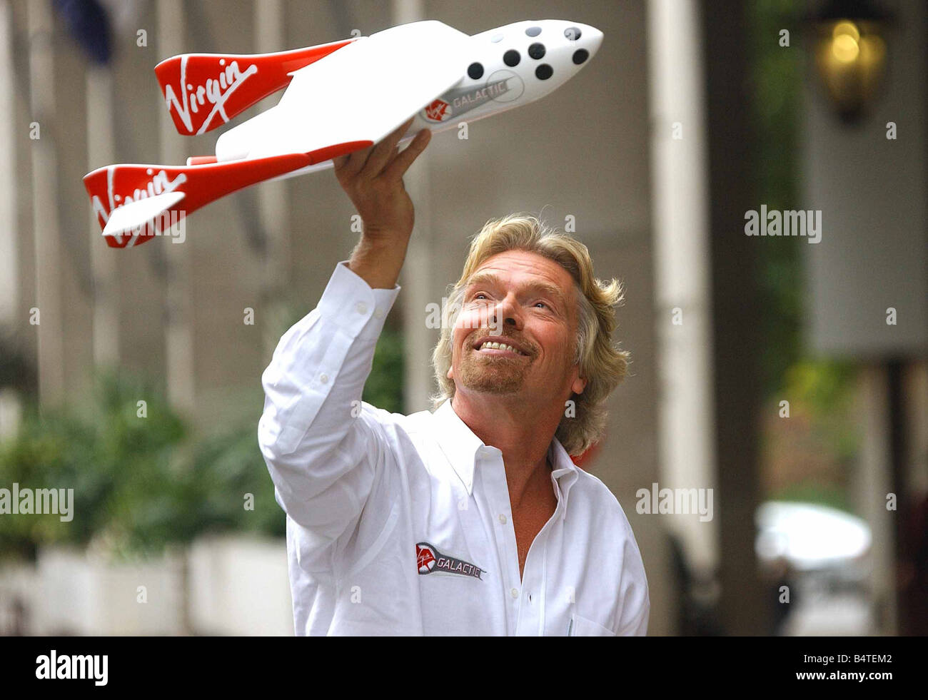 Sir Richard Branson September 2004 Virgin launches the first ever private venture to carry fare paying passengers into space Ticket prices will start at around 115 000 for a three four hour flight Stock Photo
