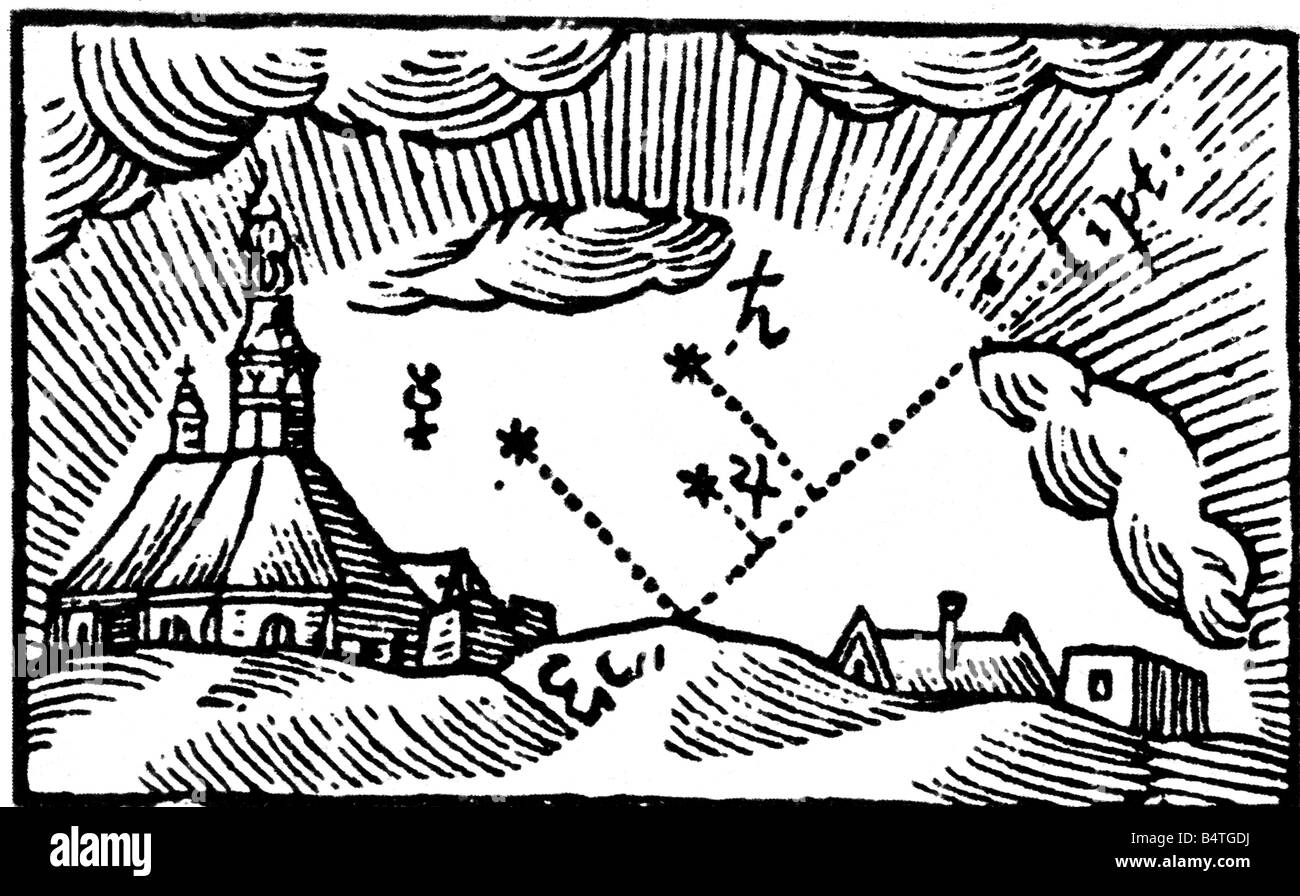 astronomy, constellations, Jupiter - Saturn conjunction, drawing by Johannes Kepler, Prague, December 1603, Stock Photo