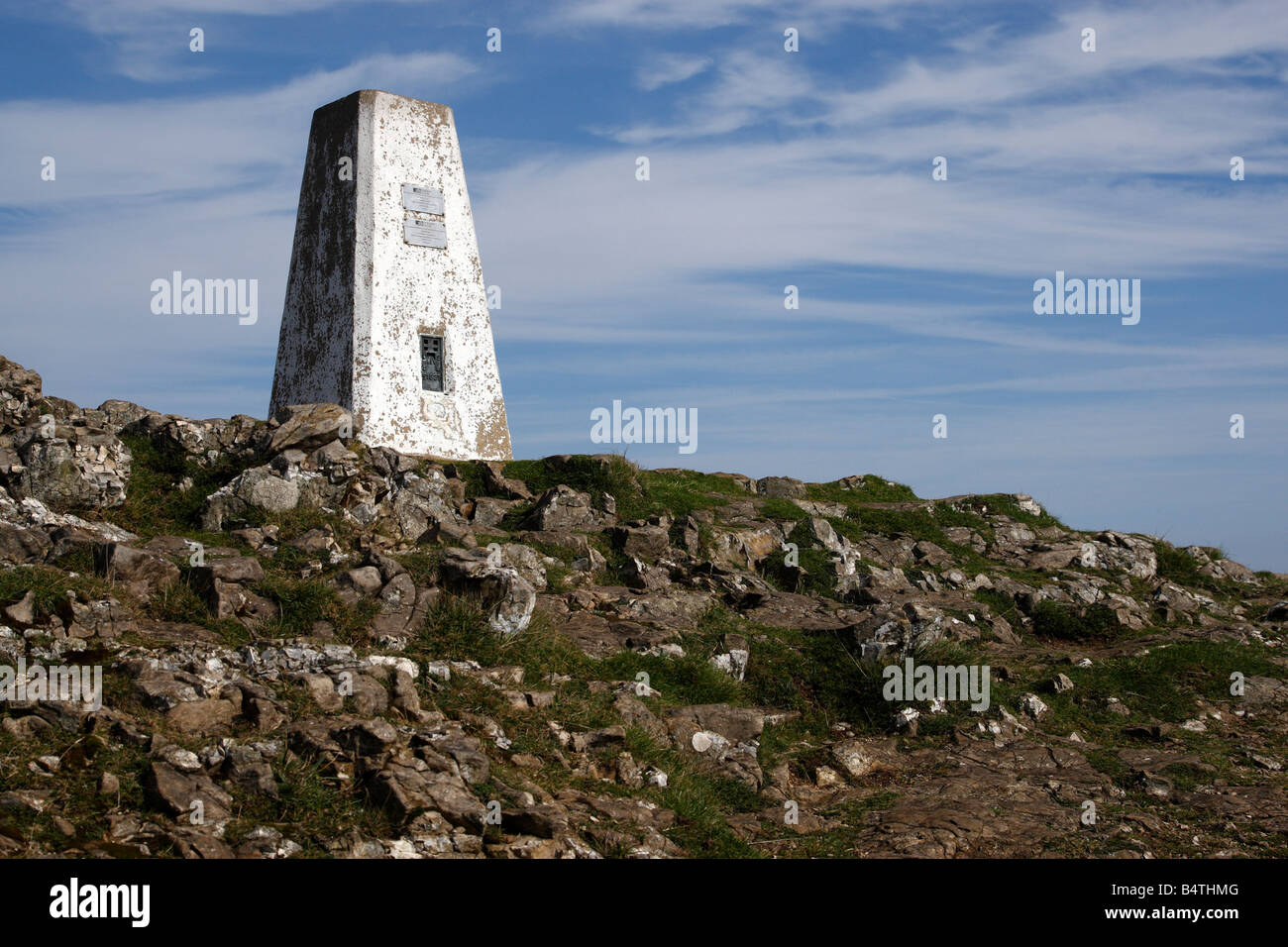 detail of the triangulation pillar on the great orme summit llandudno conway clwyd north wales uk Stock Photo