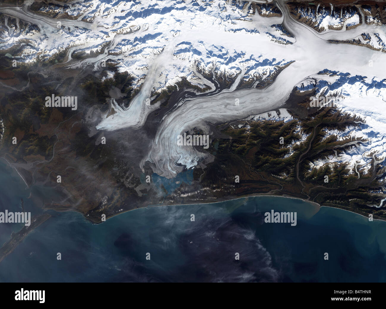 Satellite view of Bering Glacier, Alaska Stock Photo