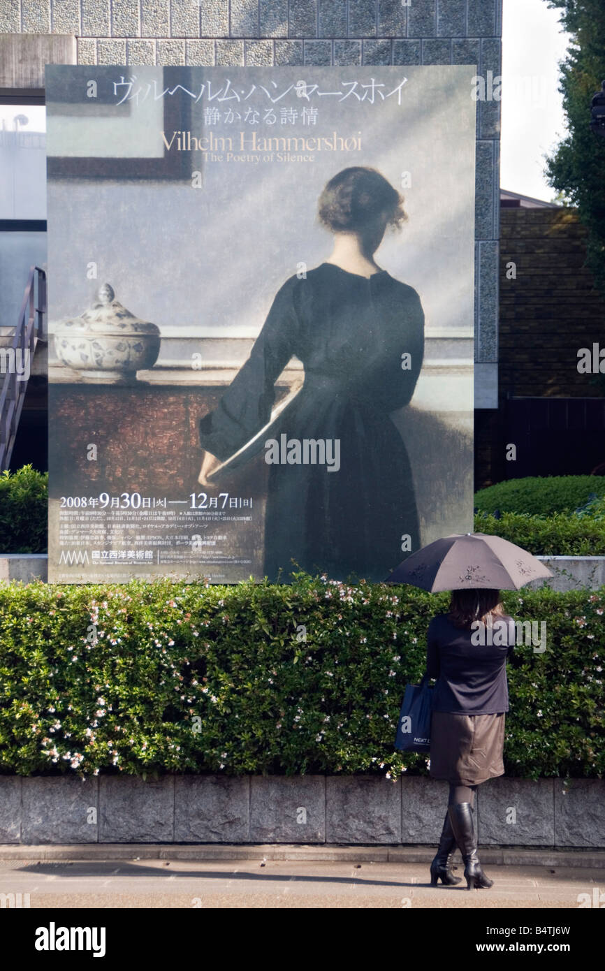 Billboard advertising Vilhelm Hammershøi: The Poetry of Silence outside the National Museum of Western Art, Ueno, Tokyo, Japan Stock Photo