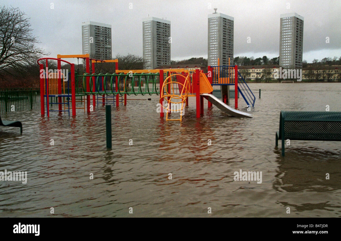Flooding King V play park Carnwadric Glasgow November 1999 Stock