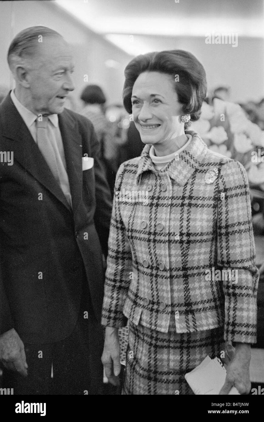 Duchess Of Windsor January 1967 Pictured at Fashion Show in Paris France with Captain Edward Molyneux Fashion Designer British Royalty 1960s Smiling Wallace Simpson Captain Molyneux Mirrorpix Stock Photo