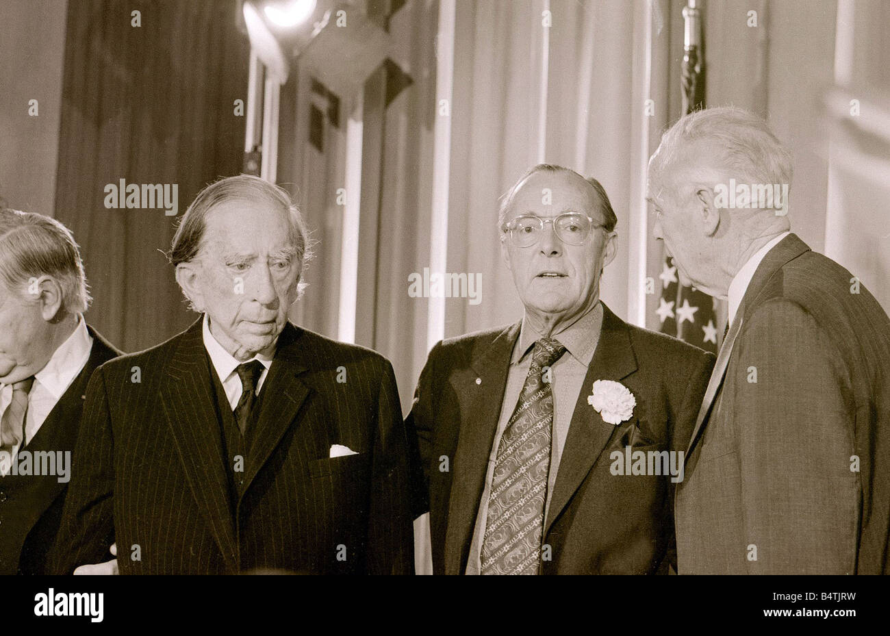 John Paul Getty Oil Billionaire gives 20 000 to the world wildlife fund seen here with Prince Bernhard and Charles Lindbergh at Stock Photo