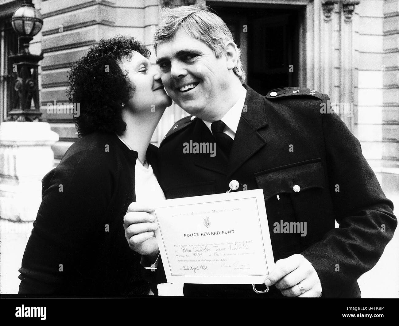 Trevor Lock Police Constable during the Iranian Embassy Siege recieves another award for his bravery from Bow Street Magistrates Court April 1981 Stock Photo