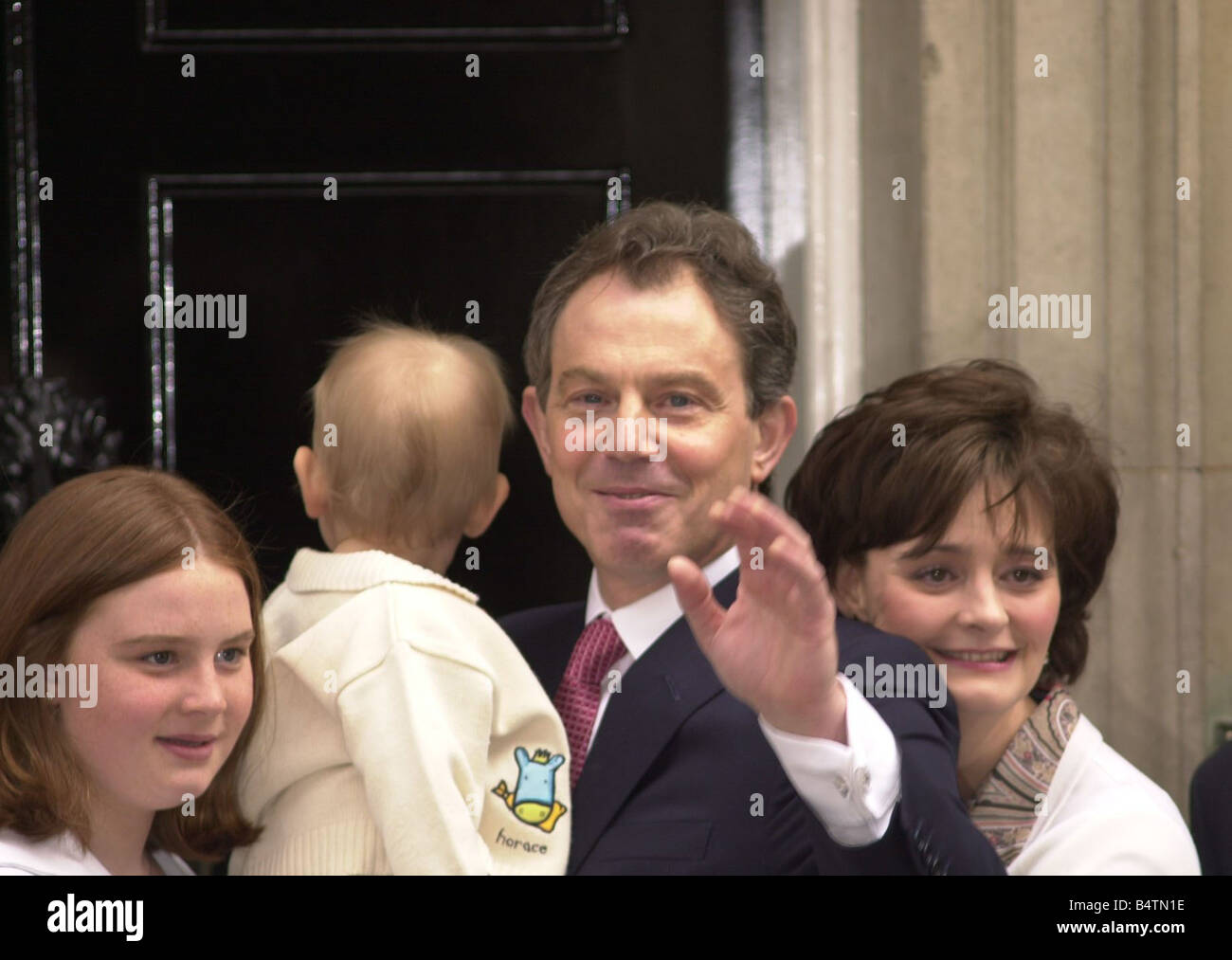 Prime Minister Tony Blair with his family including baby Leo and wife