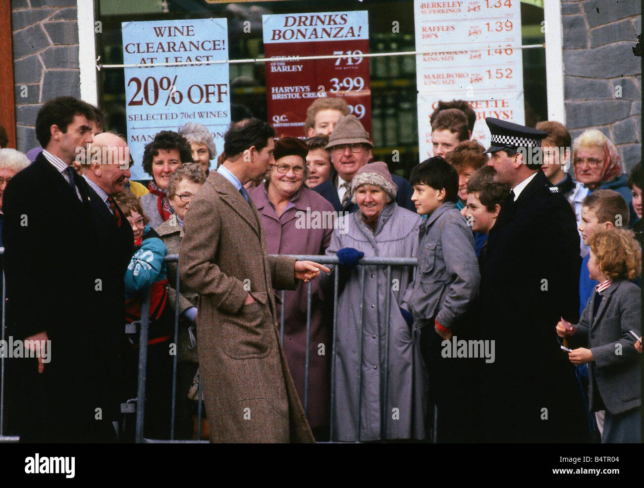 Prince Charles Prince of Wales January 1989 chatting to townsfolk on walkabout C T Roy Brit Prince Charles Scotland Lockerbie Stock Photo