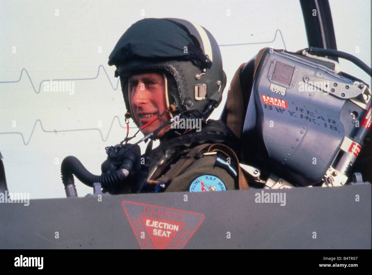 Prince Charles Prince of Wales November 1988 piloting a RAF fighter jet sitting in the cockpit C T Roy Brit Prince Charles Services Stock Photo