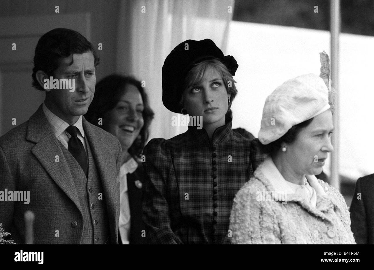 Prince Charles Princess Diana and The Queen September 1981 Royalty at the Braemar for the Highland games Stock Photo