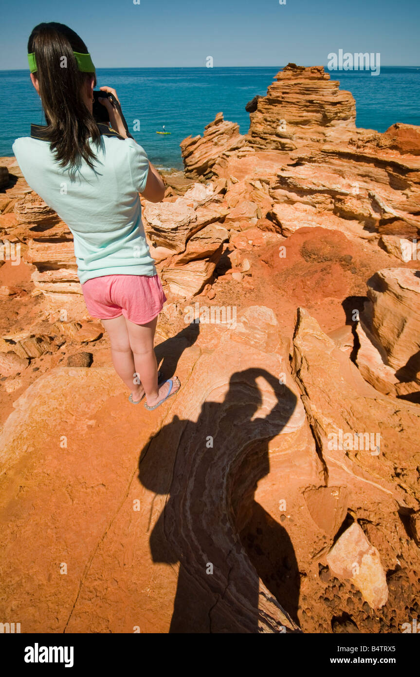 The colourful red geological formations at Gantheaume Point near Broome Western Australia Stock Photo