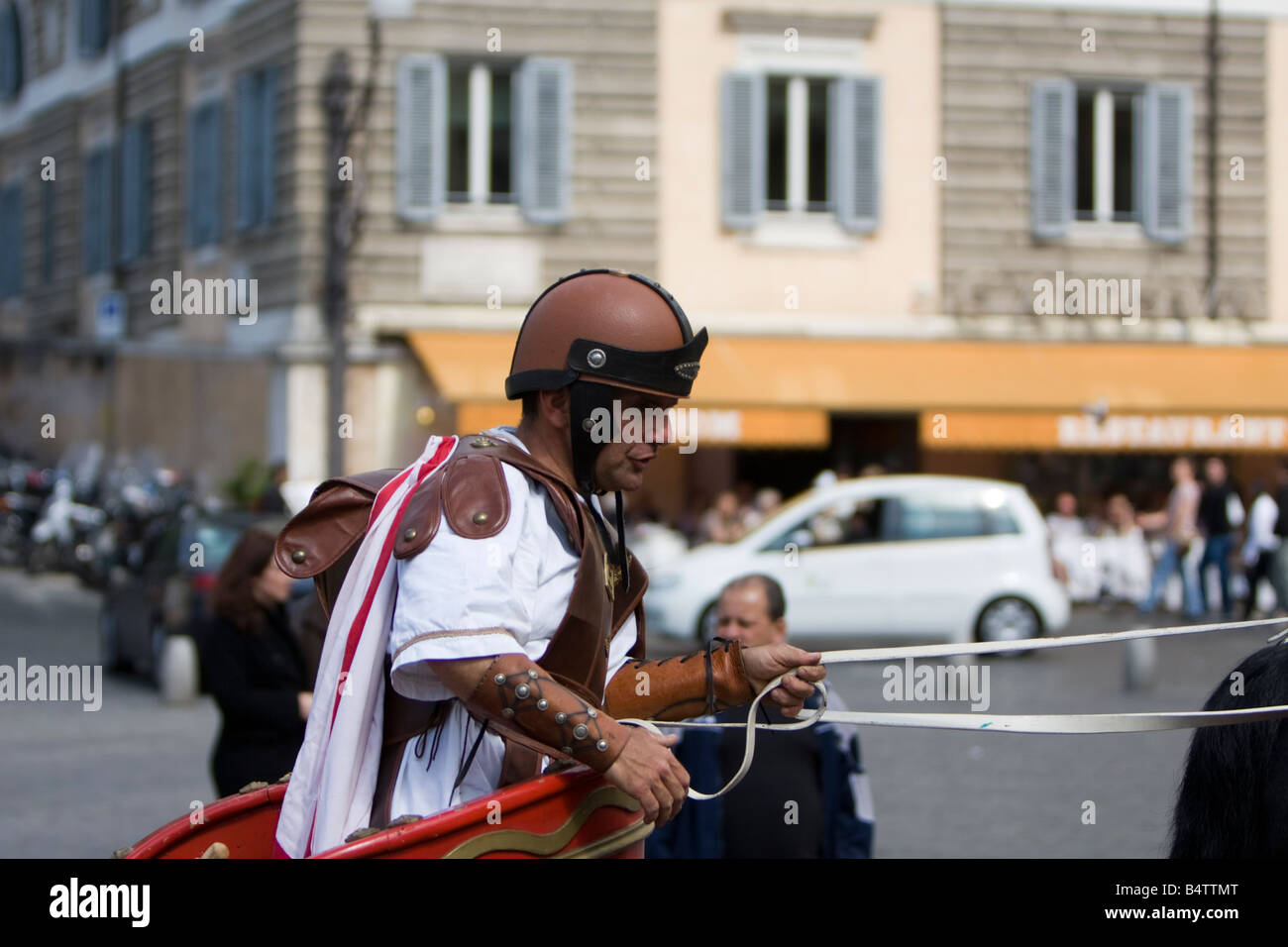 Centurion on a horse in the Piazza del Popolo in Rome, Italy Stock Photo