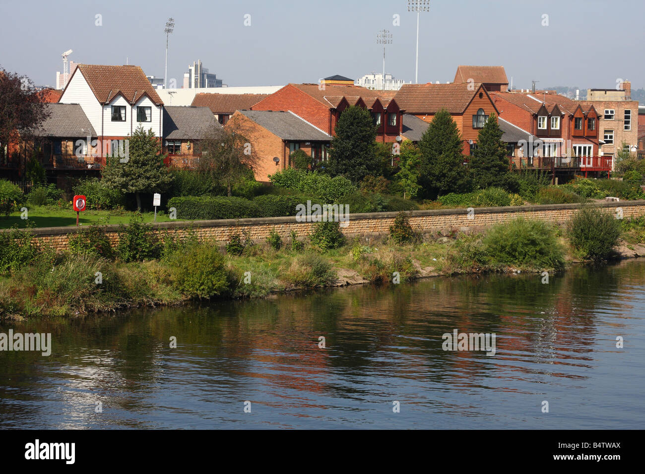 Riverside homes beside the river Trent, Nottingham, England, U.K Stock
