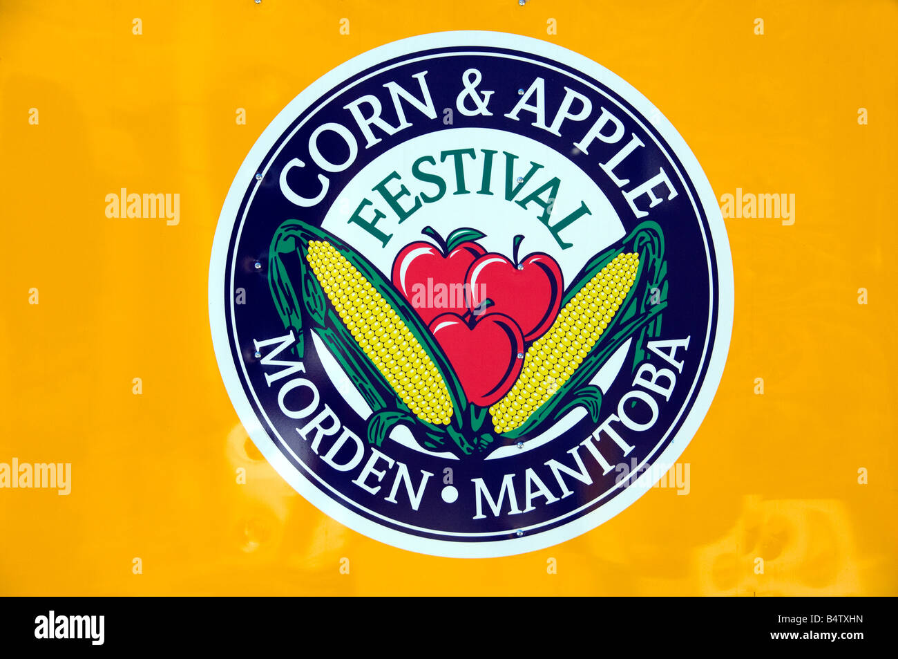 The Morden Corn and Apple Festival logo sign in Morden Manitoba Canada Stock Photo