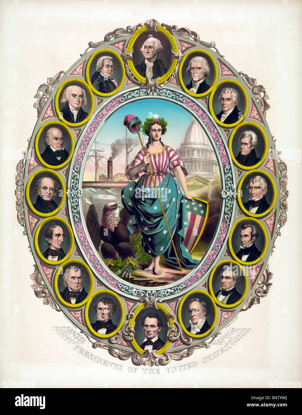 Former Presidents of the United States from 1789 to 1865 Stock Photo