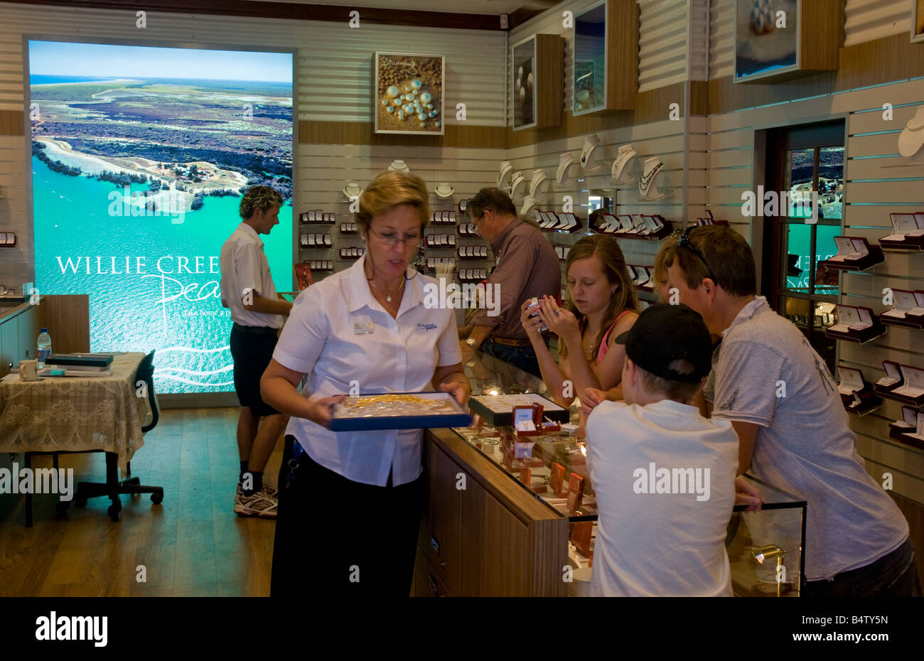 Tourists buying pearls in Broome Western Australia Stock Photo