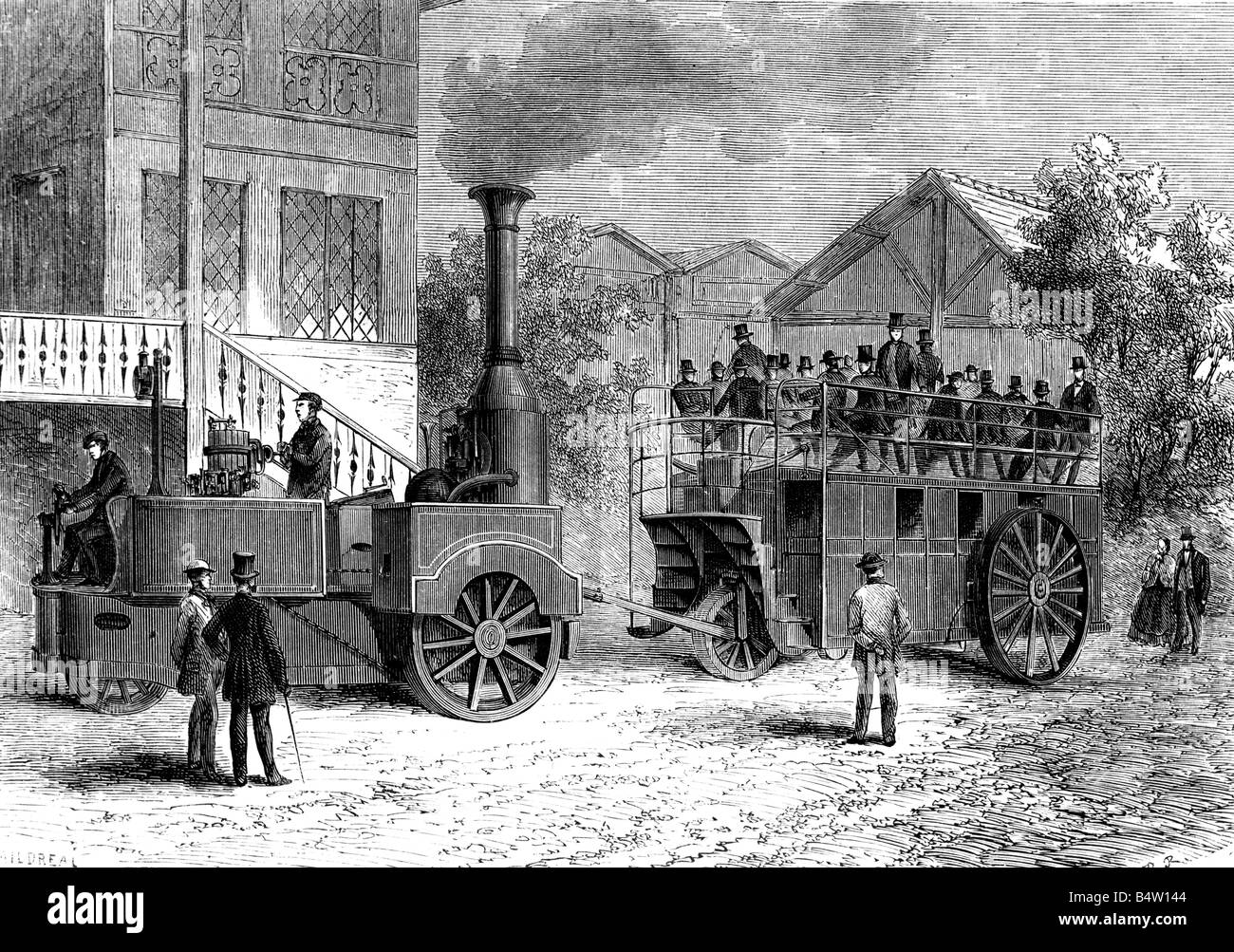 exhibitions, world exposition, Paris, 1.4.1867 - 31.12.1867, steam engine, wood engraving after drawing by Gaildrau, 1867, Exposition Universelle, Expo, international exhibition, technics, machine, transport / transportation, people, visitors, France, 2nd Empire, 19th century, historic, historical, Stock Photo