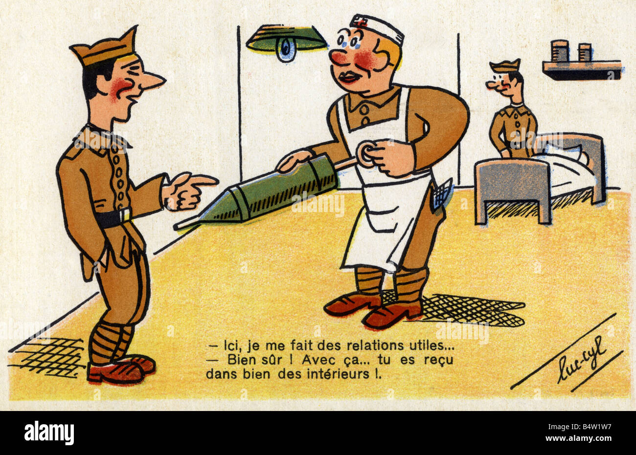 military, France, caricatures of soldiers, postcard, Paris, 1930s, Stock Photo