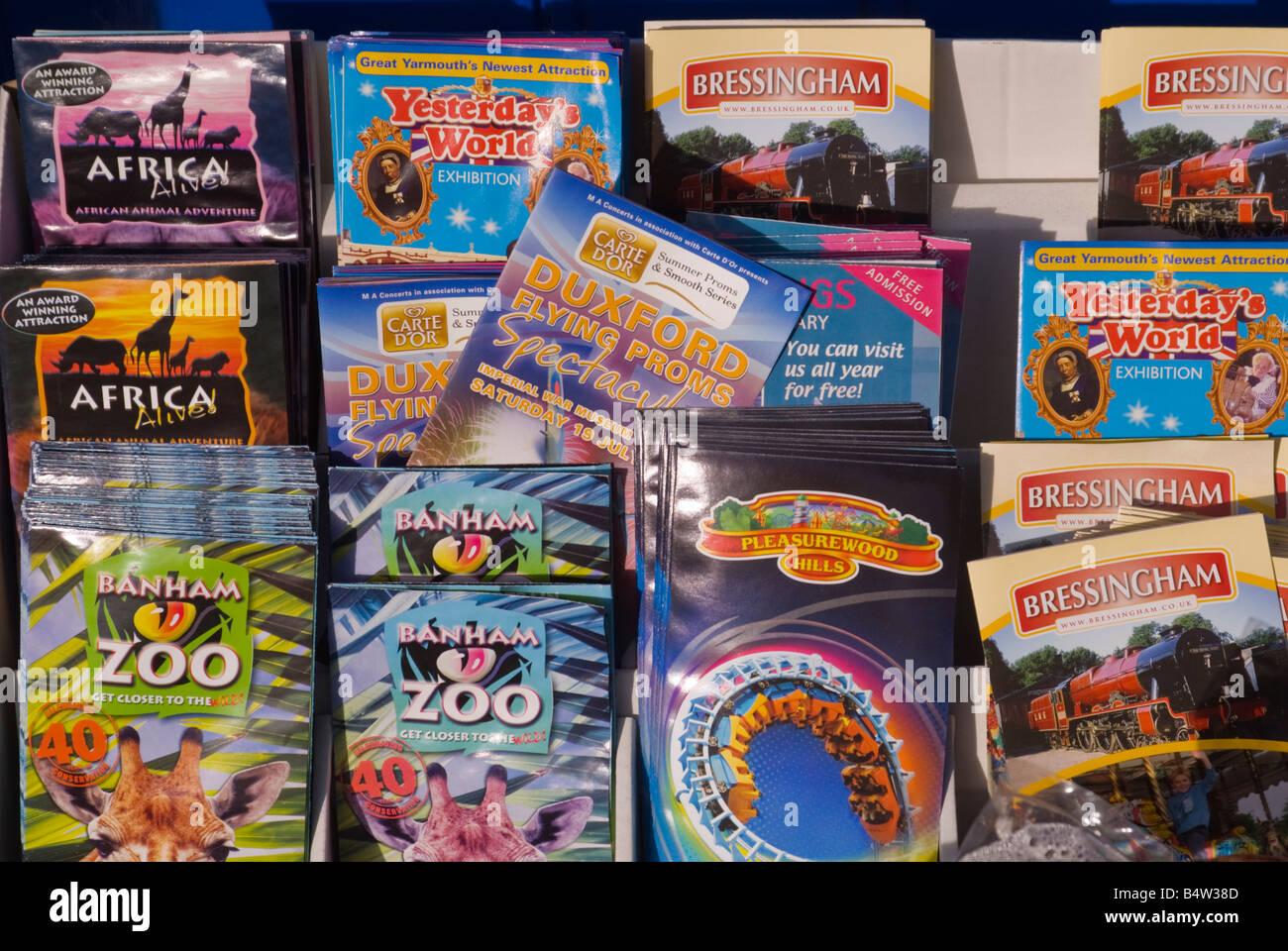 A selection of 'day out' leaflets advertising various tourist attractions round Suffolk and Norfolk Stock Photo