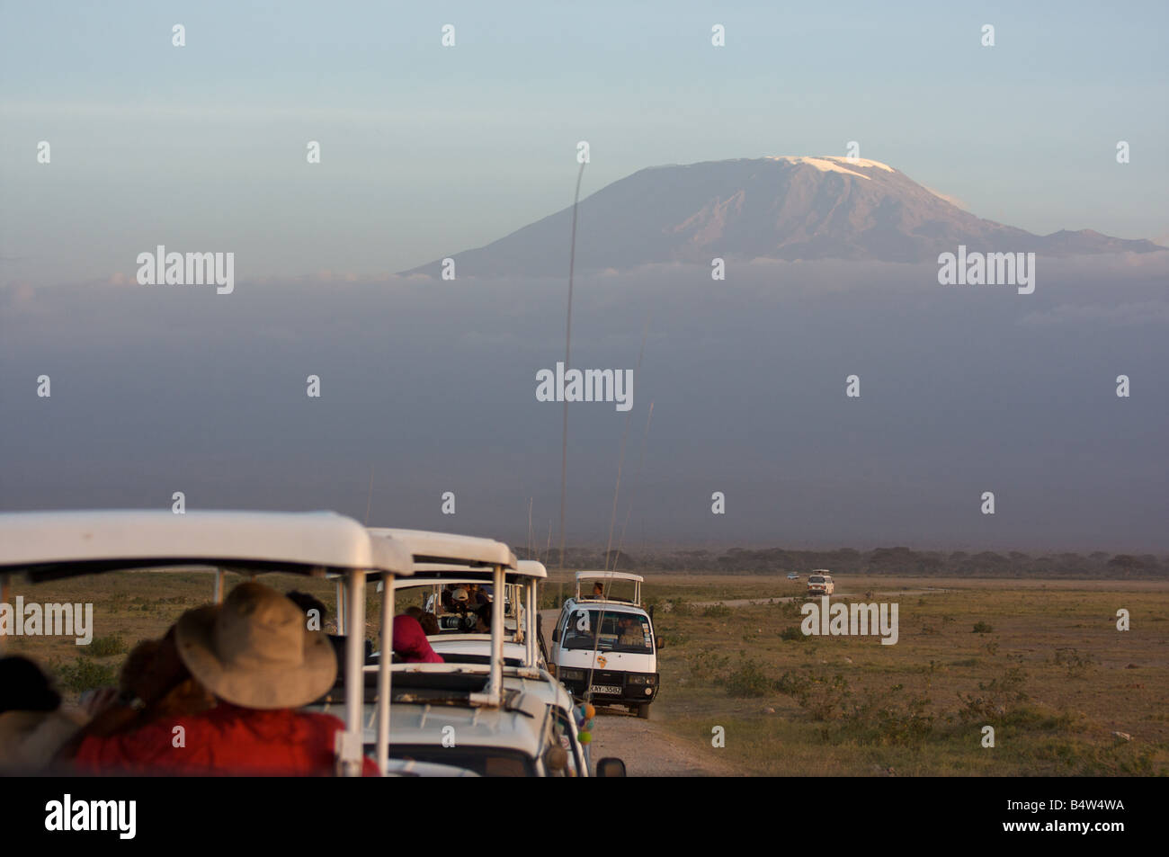 People on safari in Amboseli National Park, Kenya, East Africa Stock Photo