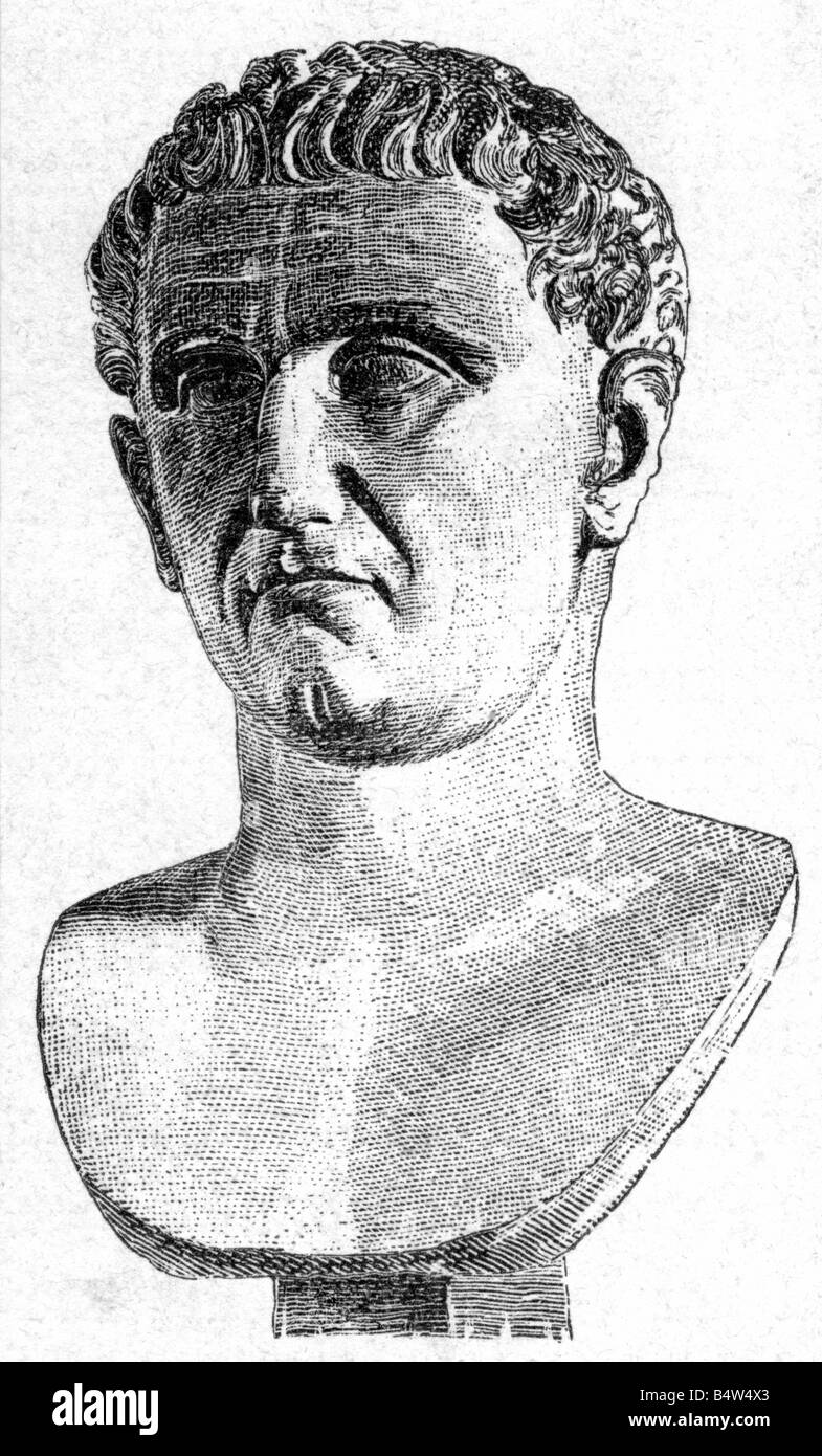 Drusus the Elder (Nero Claudius Drusus), 14.1.38 - September 9 BC, Roman general, portrait, wood engraving, 19th century, , Stock Photo