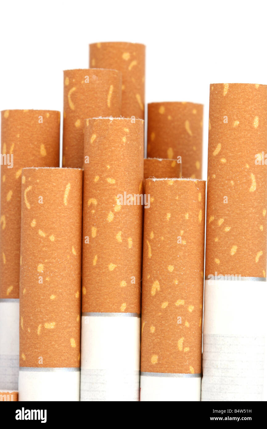 cigarette filters closeup with copyspace isolated on white Stock Photo
