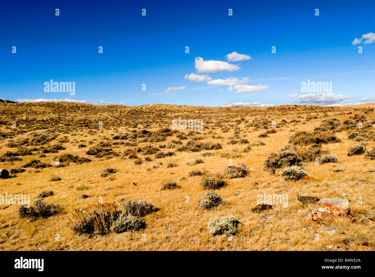 Blue October sky and the sage brush land of Wyoming merging. Stock Photo