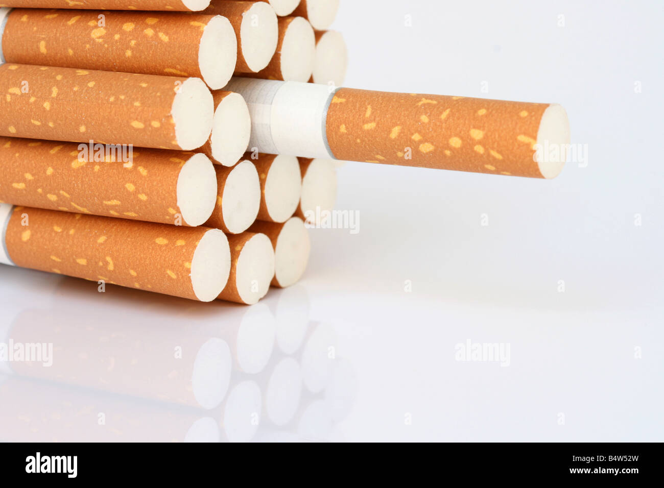 cigarette filters detail with reflection isolated on white Stock Photo