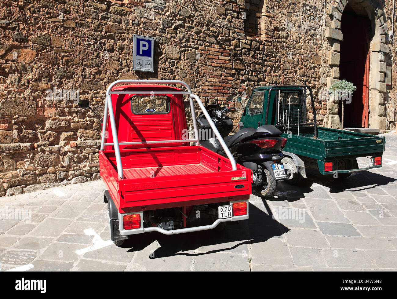 Ape ital Bee pickup van Scooter mobile from Piaggio in Montalcino province Siena Tuscany Italy Stock Photo