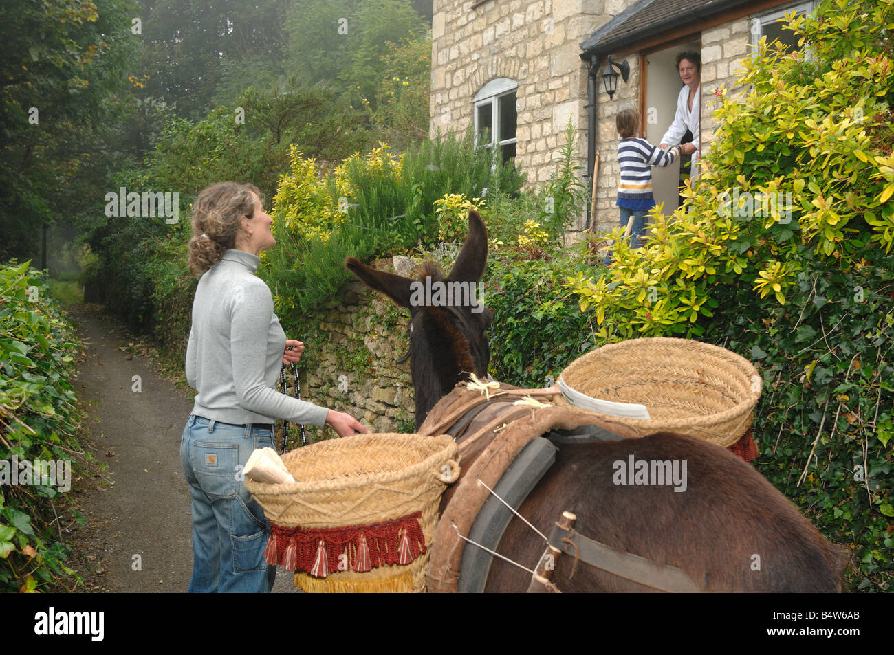 Delivering produce from the local community owned shop by donkey in
