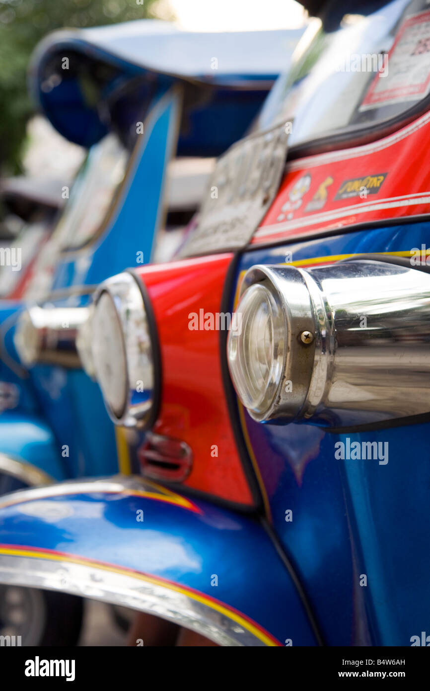 Several parked auto rickshaw rickshaw three-wheeler tuk-tuk trishaw auto rick autorick or tuk tuk Bangkok, Thailand Stock Photo
