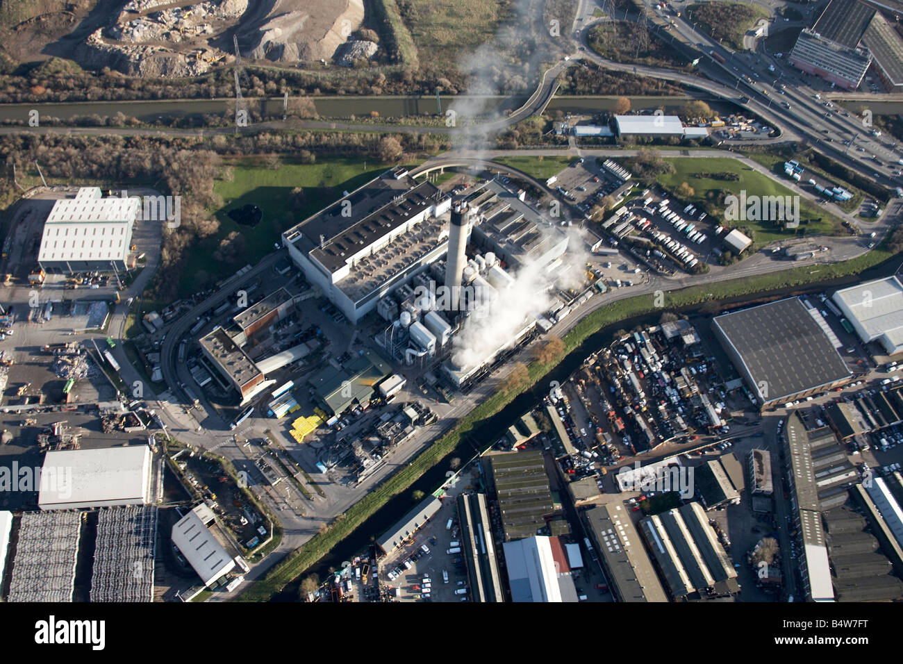 Aerial view south east of Edmunton Waste Incinerator Eleys Estate River