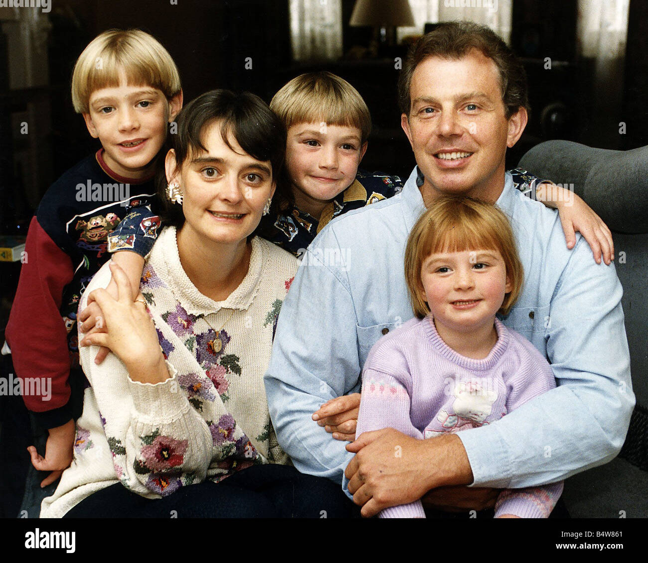 Tony Blair MP leader of the Labour Party with his family 1992 Stock