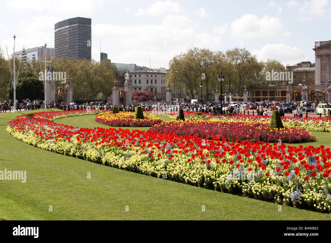 Tulip and other flower beds in St James s Park CIty of Westminster SW1 London England Stock Photo