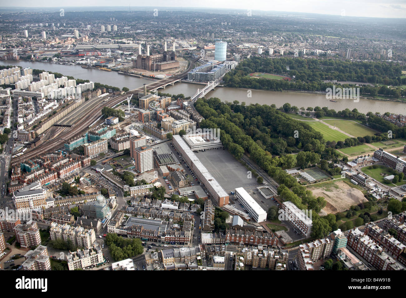 Aerial view south east of Chelsea Barracks Ranelagh Gardens River