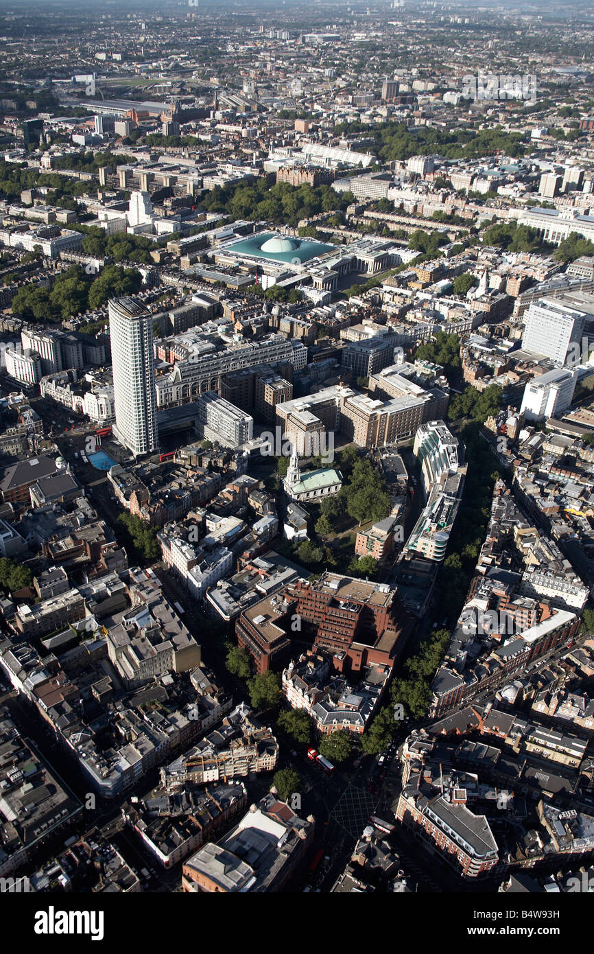 Aerial view north east of the Covent Garden area Charing Cross Road Shaftesbury Avenue Centre Point Tower Bloomsbury London WC2 Stock Photo