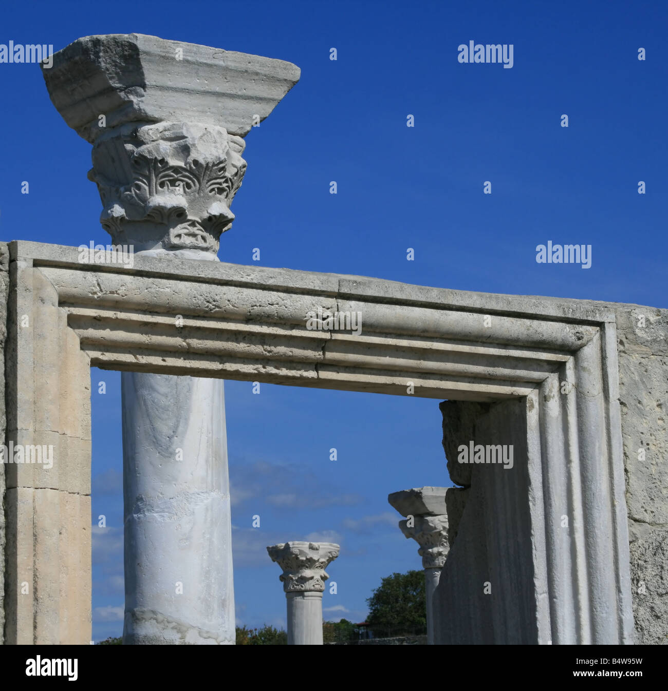 Ruin of ancient temple at Chersonesos (Sevastopol, Crimea, Ukraine) Stock Photo