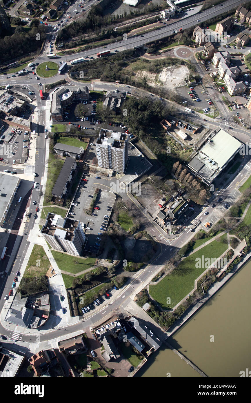 Aerial view south west of suburban flats tower blocks Bexley Road
