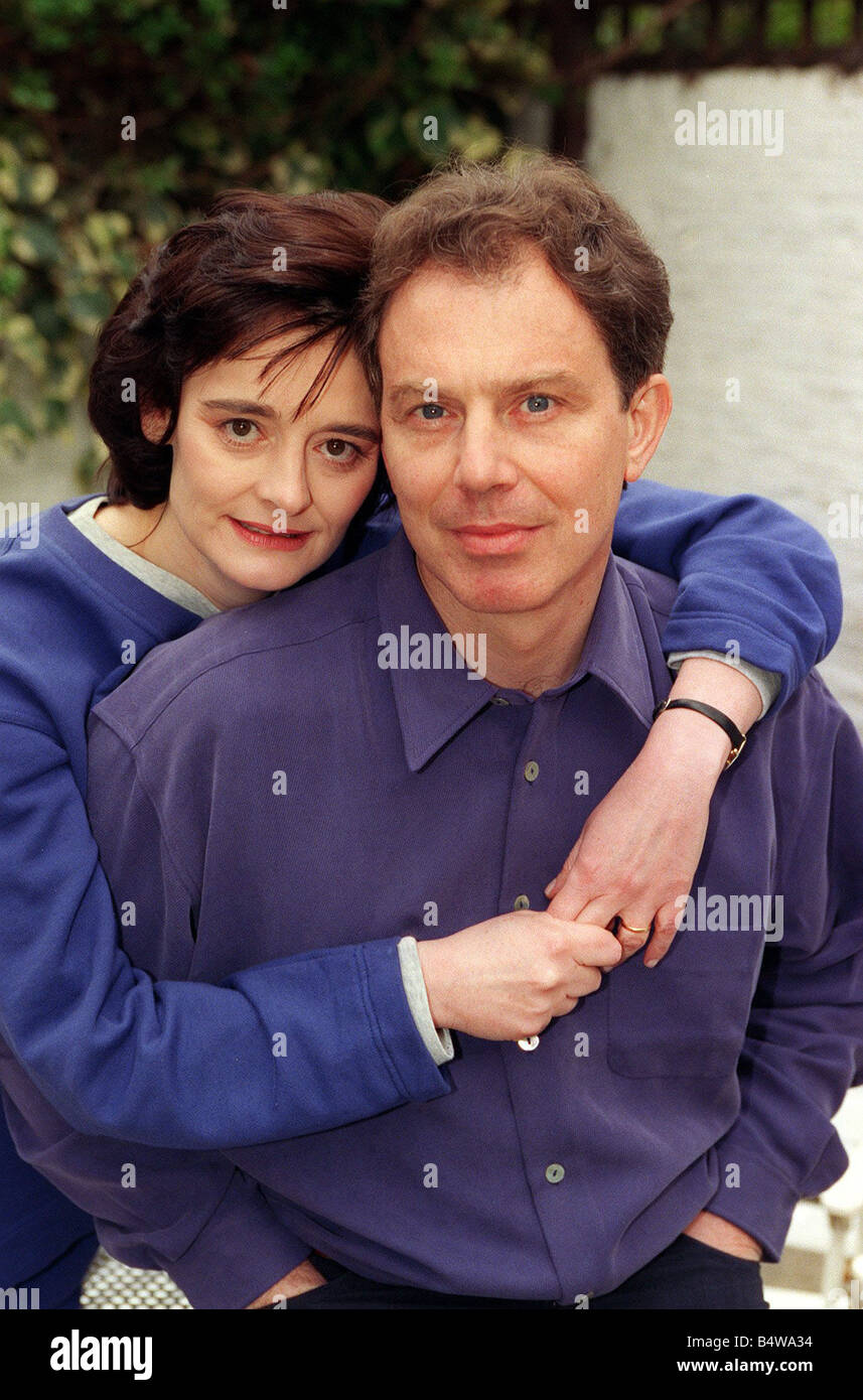 Labour party leader TOny Blair with wife Cherie Blair at home before the start of the 1997 election campaign Stock Photo
